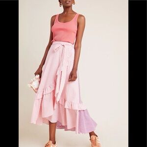 Anthropologie/Maeve “Penny” Pink/red stripe Asymmetrical midi Skirt